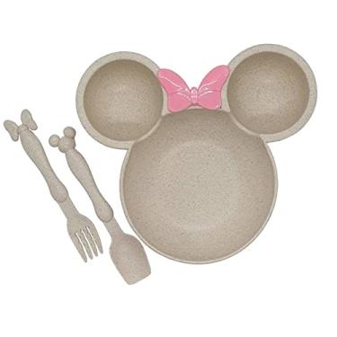 Imagem de Prato Minnie Infantil C/ 3 Divisórias E Talheres BPA Free (Bege)