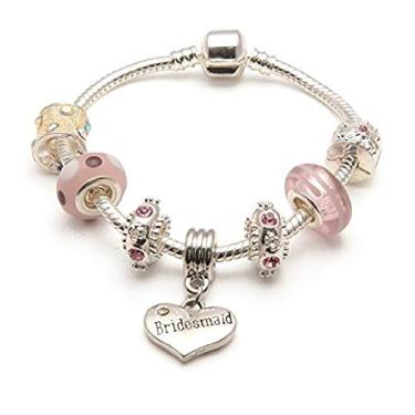 Imagem de Bracelete de contas e berloques da Liberty Charms para madrinha de casamento “Vanilla Kisses” banhado a prata