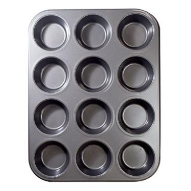 Imagem de Ecolution Bakeins Cup Muffin and Cupcake Pan – Revestimento antiaderente sem PFOA, BPA e PTFE – Aço de carbono resistente – Pode ser lavado na lava-louças – Cinza, Cinza, 12-Cup, 1