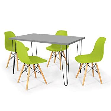 Imagem de Conjunto Mesa de Jantar Hairpin 130x80 Volpi com 4 Cadeiras Eames Eiffel - Verde