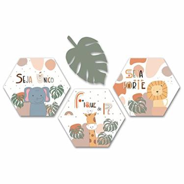 Imagem de R+Adesivos - Kit com 4 placas decorativas - Safari com Frases - 21.5x18.5cm e 12x20cm - Madeira de engenharia - Decoração de quarto bebê e berçário