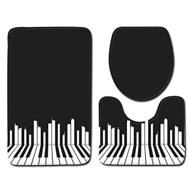 Imagem de Tapete de banheiro de música 3 peças conjunto de banheiro antiderrapante lavável tapete de banheiro de poliéster moderno tapete de piano para banheiro tapete pequeno (45x75 cm), 3
