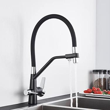 Imagem de Torneiras de cozinha filtradas purificação torneira de cozinha 360 rotativa filtro de água torneira para cozinha torneiras de cozinha de três vias torneira, um preto cromado, china
