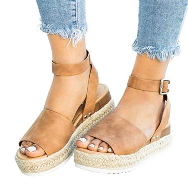 Imagem de Sandálias femininas elegantes para verão, moda feminina peep toe plataformas plataformas sandálias sapatos sandálias, Marrom, 7