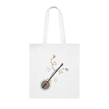 Imagem de Banjo de instrumentos musicais com decoração para diferentes designs, sacola divertida, bolsa de ombro, bolsas reutilizáveis, cesta de Natal de aniversário ideia de presente, Branco