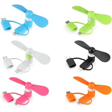 Imagem de A plus Mini ventilador de celular 3 em 1 compatível com iPhone/iPad/smartphone/tablet Android, adequado para micro USB/tipo C/ventilador de porta Lightning, ventiladores coloridos e poderosos (pacote