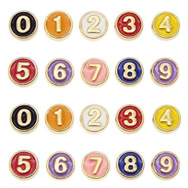 Imagem de JJG 30 peças de contas redondas de letras 0-9 números esmaltados espaçadores contas multicoloridas alfabeto pingentes contas para bricolage joias pulseira colar artesanato fabricação