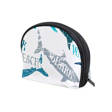 Imagem de U LIFE Bolsa de cosméticos Hello Summer Shark Ocean Sea Beach Organizador de maquiagem Bolsa de armazenamento para mulheres e meninas