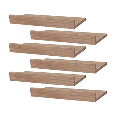 Imagem de Kit 6 Prateleiras Porta Quadros 60 x 15cm Carvalho Suporte Invisível