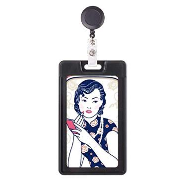 Imagem de Capa retrátil para cartão de carretel de crachá da mulher rosa da cultura chinesa