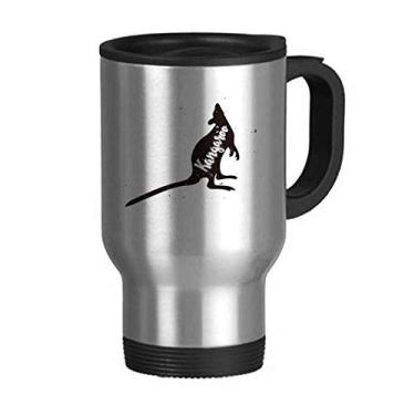 Imagem de Canguru Caneca de viagem preta e branca com tampa flip em aço inoxidável copo de carro copo térmico