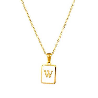 Imagem de Colar com letra de concha de aço inoxidável 18K, pingente de letra inglesa quadrado de aço de titânio dourado Small