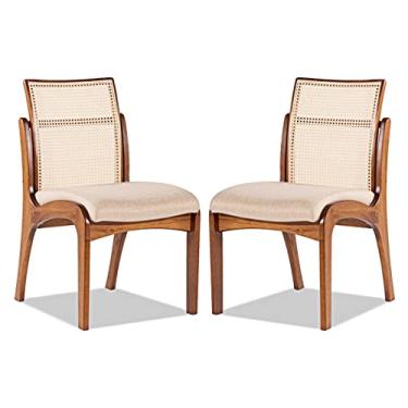Imagem de Kit 2 Cadeiras de Madeira com Encosto em Rattan Lisboa Linho Bege M58 RMI