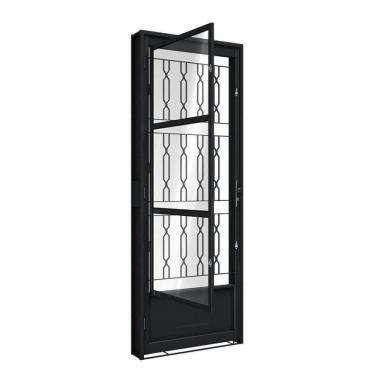 Imagem de Porta de Aço de Giro com Postigo e Grade Mosaico 215x85cm Aço Pronto Riobras Preto