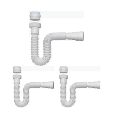 Imagem de Kit 3 Sifão Sanfonado Flexivel Branco Pia Banheiro Cozinha