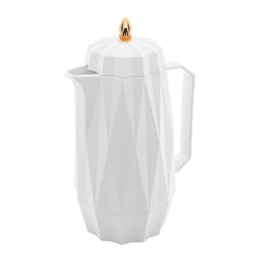 Imagem de LYOR Garrafa Térmica de Plástico Diamond Branca 1L - Utensílios de Cozinha - Mesa Posta - Decoração - Itens Para Casa - Perfeita Para Café e Chá - Mantém a Temperatura de Bebidas Quentes e Geladas