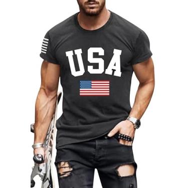 Imagem de Camiseta masculina envelhecida 1776 4th of July Shirt Tops bandeira americana patriótica manga curta Independence Day Shirt, Bandeira dos EUA - Cinza, P