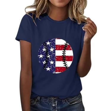 Imagem de Camiseta feminina para o dia da memória dos EUA camiseta patriótica verão, Azul marino, GG