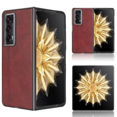 Imagem de Kukoufey Capa compatível com Honor Magic V2, couro PU retrô, ultrafina, à prova de choque, compatível com Honor Magic V2 5G VER-AN10, capa vermelha