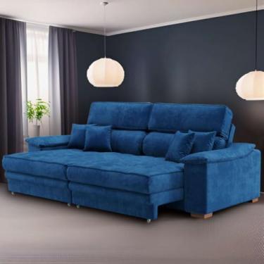 Imagem de Sofá 3 Lugares Retrátil e Reclinável Leonard Veludo Azul Marinho