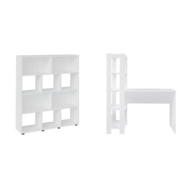 Imagem de Kit 2 Peças com Escrivaninha Match e Estante para Livros 10 Nichos Branco