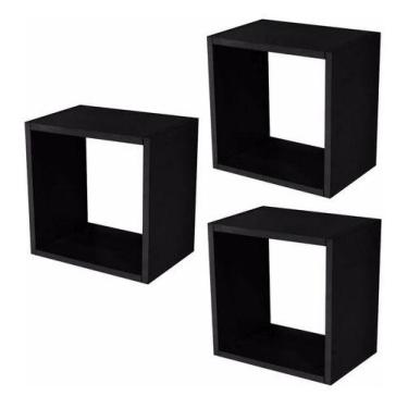 Imagem de Kit 03 Nichos Decorativo 31x31x15 Prateleira Cubo Sala Preto - M A Sor