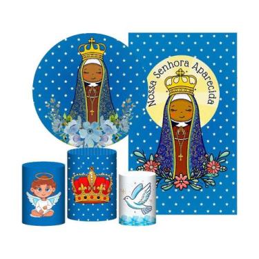 Imagem de Kit Casado Nossa Senhora Aparecida Painel Redondo Trio Capas - Prime D