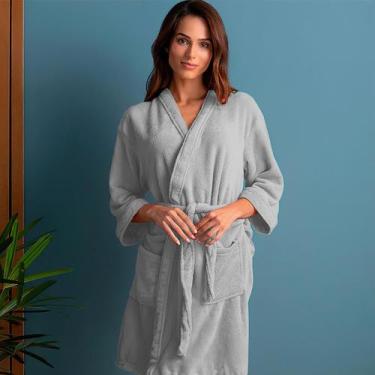 Imagem de Roupão Plush Microfibra Kimono Unissex Feminino e Masculino Platinaa A
