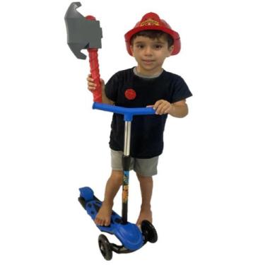 Imagem de Patinete Radical New Infantil Menino + Fantasia Kit Bombeiro - DM Toys