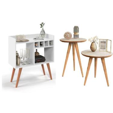 Imagem de Aparador Buffet Bar com Adega Rubi Branco + Conjunto de Mesa Apoio e L
