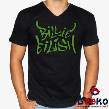 Imagem de Camiseta Billie Eilish 100% Algodão Geeko, Preto gola v, Verde, P