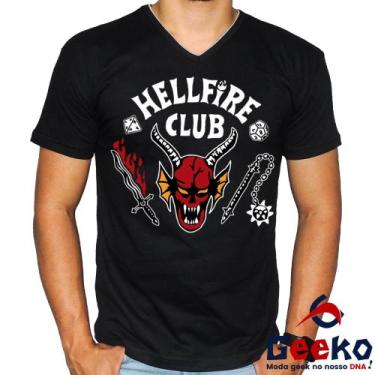 Imagem de Camiseta Hellfire Club 100% Algodão Stranger Things Geeko, Preto gola 