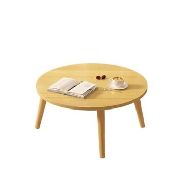 Imagem de XINCHANG Mesa de centro redonda com pernas de madeira, mesa lateral para sala de estar, mesa de café, mesa de jantar com economia de espaço (nogueira 60 x 60 x 50 cm)
