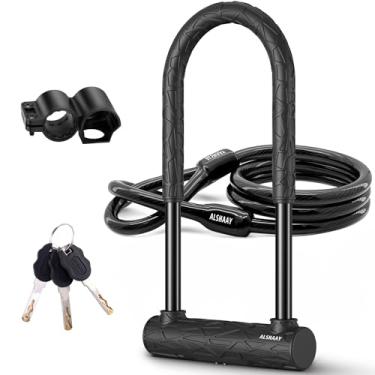 Imagem de Cadeado em U para bicicleta resistente – Tesoura super forte de 12 toneladas, trava em forma de U de 20 mm anti-roubo coberta de silicone com fechadura elétrica para scooter com tampa deslizante, cabo de aço de 1,2 m com suporte de montagem e 3 chaves (G)