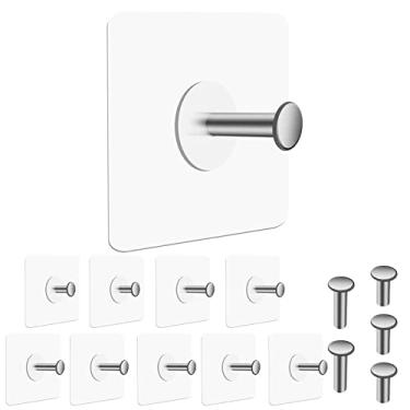 Imagem de 10 pçs ganchos de parede adesivos, adesivo de ganchos para pendurar na parede, gancho adesivo resistente para fotos chaves de chapéu para banheiro, utensílios de cozinha pendurados, ganchos de parede sem parafusos