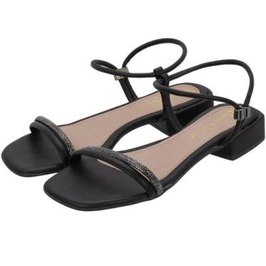 Imagem de Sandália Salto Pequeno Feminina - Tira c/ Detalhe em Strass - Angela S