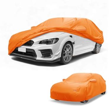 Imagem de Partuto Capa de carro à prova d'água para todos os climas, automotiva, ao ar livre, anti-UV, proteção contra chuva, cobertura externa completa para Subaru WRX 210D-PU laranja com tiras refletoras
