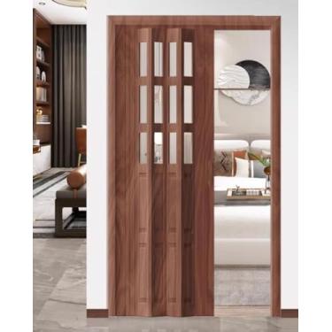 Imagem de Porta de concertina PVC e porta dobrável interna de acrílico - tamanho personalizado, porta sanfonada para armário/cozinha, porta deslizante de despensa de corredor com alça, marrom, 40 x 80 pol. (101
