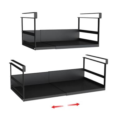 Imagem de SHINEWON Organizador expansível sob o armário com clipes de 2 cm de espessura, cesta de armazenamento extensível sob a prateleira resistente para despensa ou lavanderia, preto, pacote com 2, 14,5 cm A