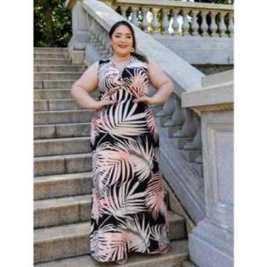 Imagem de Vestido midi longo plus size Blusa Transpassado decote V na frente e c