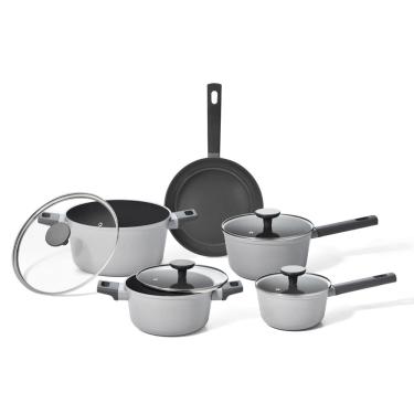 Imagem de Jogo Panelas Antiaderente Ultra Ceramic Indução 5 Peças Cor Cinza Mou Trufa - Oikos