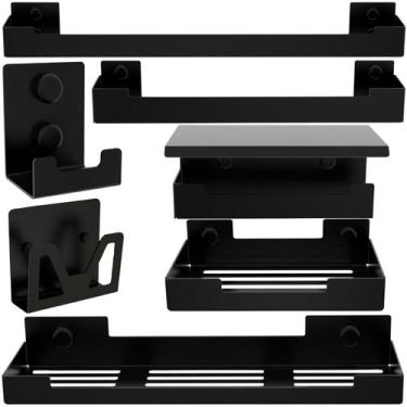 Imagem de Kit de Acessórios Para Banheiro 7 Peças Preto F.ELG - FassinShop