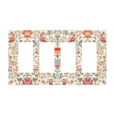 Imagem de Red Strawberry Art Thief Bird Moris 4 Gang Quad Rocker/GFCI/Decorator Light Switch Placa decorativa elétrica placa decorativa sem parafusos