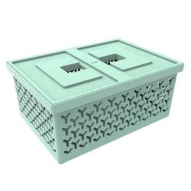 Imagem de Caixa Organizadora com Tampa Verde Menta Cesto Médio Crippa Brinquedos Closet Lavanderia