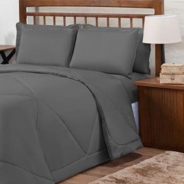 Imagem de Kit Edredom Casal Dupla Face Conforto Margarida 03 Peças na Cor Cinza 