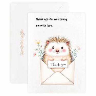 Imagem de MAGJUCHE Cartão de agradecimento para a sogra – Selo e envelope de cera elegante, papel 300 g/m², impressão vívida de 600 DPI, 12 x 17 cm, design de ouriço