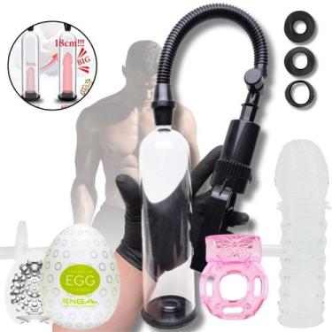 Imagem de kit Bomba Peniana mais Anel Peniano com vibro Kit potencializador Masc