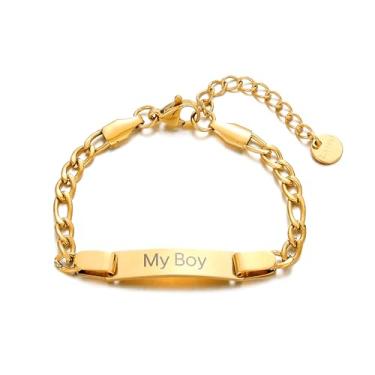 Imagem de Ethlyn Presentes para bebês meninos, pulseira fígaro de aço inoxidável, impermeável, joias infantis, presente de primeiro ano, Medium, Aço inoxidável, Sem Pedra Preciosa