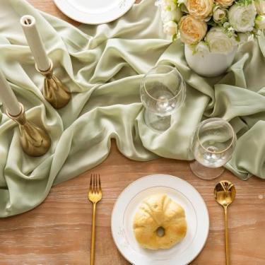 Imagem de 10 peças 30x270 cm chiffon verde para cadeiras de casamento, faixas de gaze transparente, decoração vintage para festa de aniversário, corredor de casamento, verde matcha, 10 peças