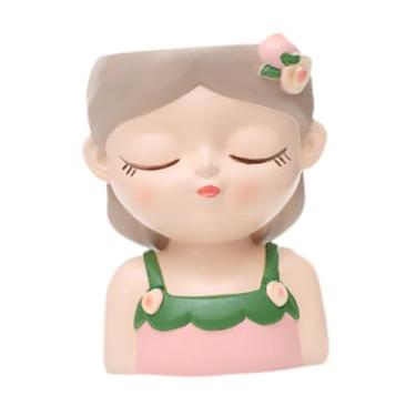 Imagem de Fenteer Cartoon Girl Planter Vaso de Plantas Decorativo Vaso de Mesa Pequeno Vaso de Flores de Resina para Ao Ar Livre Prateleira de Entrada Interna, Rosa Cinza